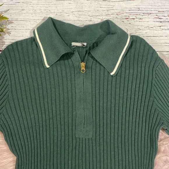 Varley Green Ribbed Napier Fitted Knit Polo Top - Picture 4 of 8